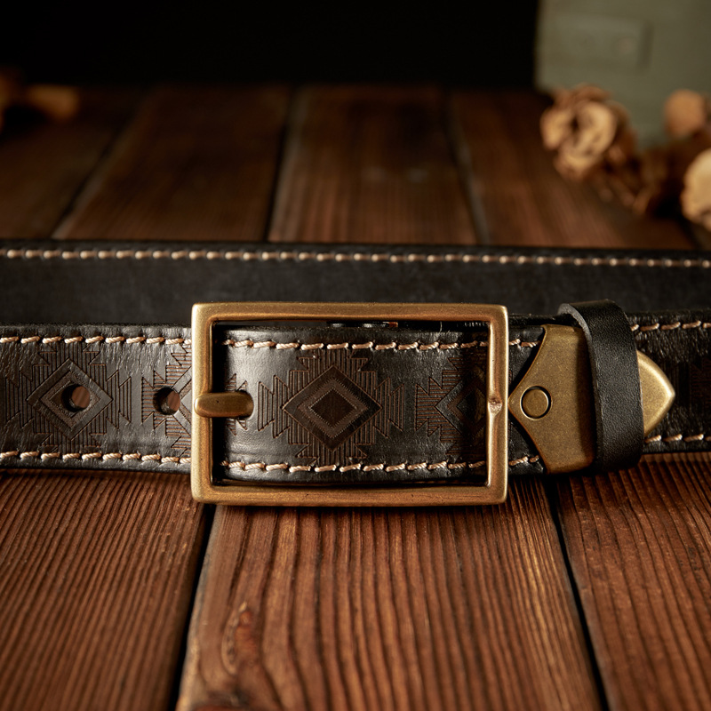 復古手工雙面兩用頭層牛皮針扣皮帶工裝牛仔褲真皮腰帶男士褲帶潮
