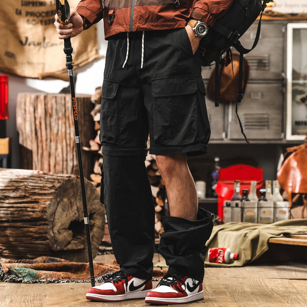 戶外可拆卸兩穿工裝褲子男夏季機能風直筒休閒褲寬鬆冰絲速幹長褲