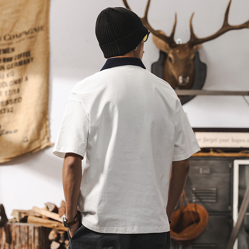 美式復古男士polo衫短袖男夏季2025新款潮牌重磅T恤寬鬆男士上衣T