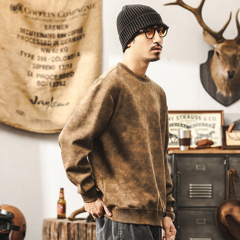 美式復古360g重磅衛衣男秋冬款寬鬆仿水洗做舊潮牌2024新款上衣男