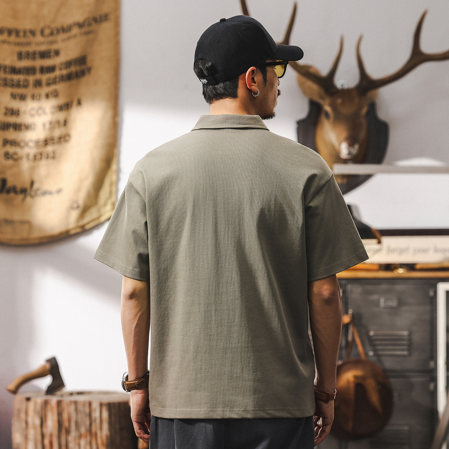 短袖男夏季2025新款男士Polo衫潮牌美式復古寬鬆上衣半袖男裝T恤