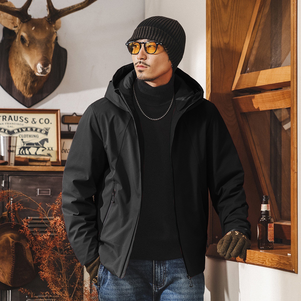 【90鵝絨】美式復古輕薄羽絨服男冬季新款戶外通勤防水連帽外套男