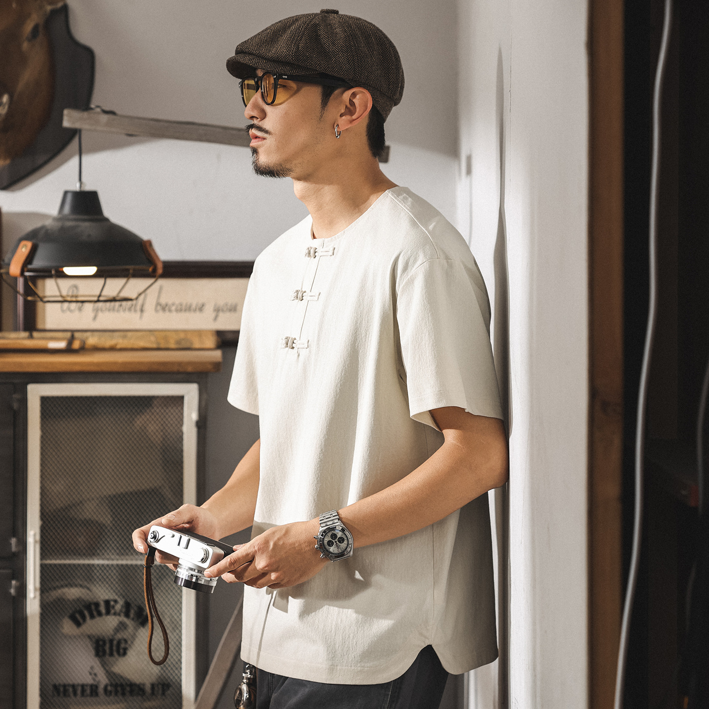 中式國風男士短袖Polo衫夏季新款國潮復古t恤男裝寬鬆體恤上衣男T