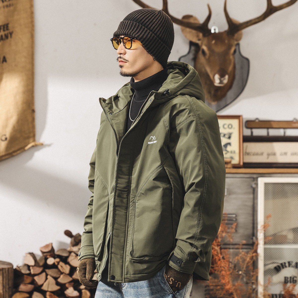 美式復古90白鴨絨工裝羽絨服男冬季山系戶外加厚連帽防寒保暖外套