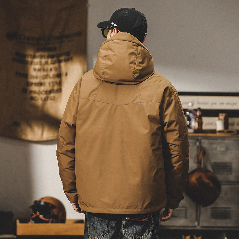 新國標90白鴨絨羽絨服男冬季美式潮牌戶外保暖加厚工裝連帽外套男