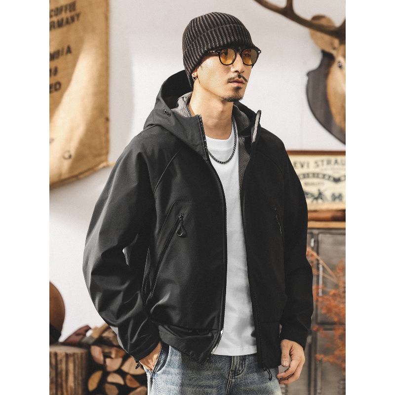 美式山系戶外壓膠衝鋒衣外套男春秋新款防風鎖溫方格登山工裝夾克