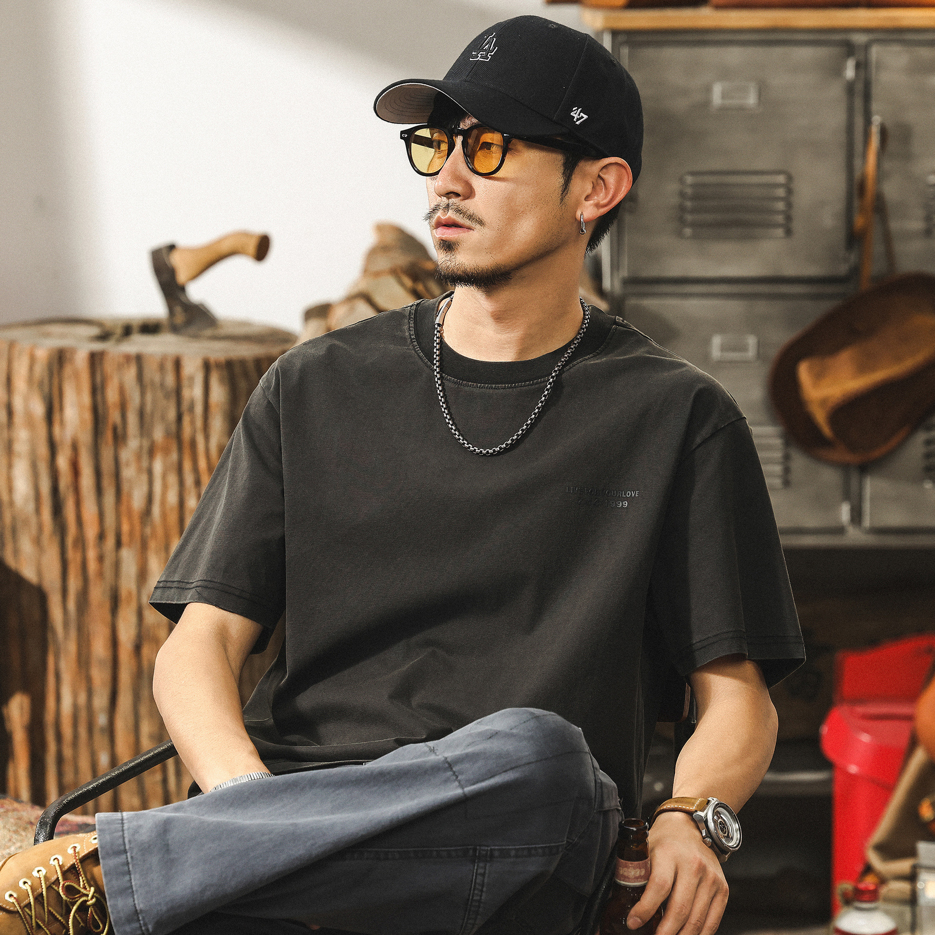 美拉德古典230g重磅T恤男短袖2025夏季新款美式做舊潮流百搭上衣