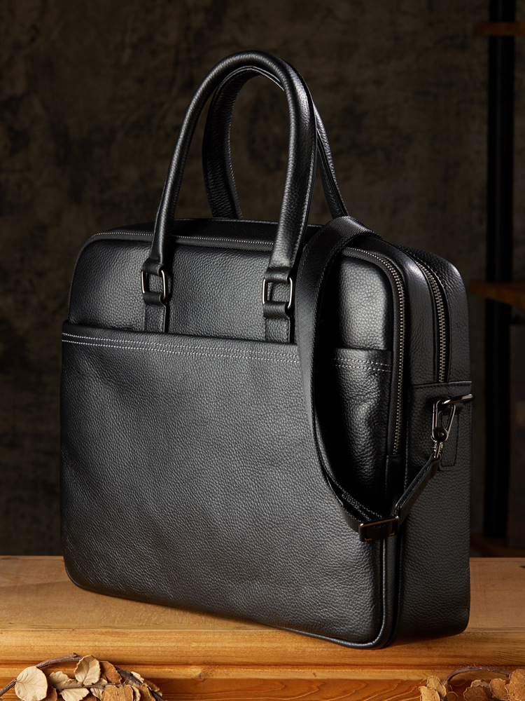 手工真皮男包休閒簡約大容量手提包商務公文包輕奢時尚牛皮男士包