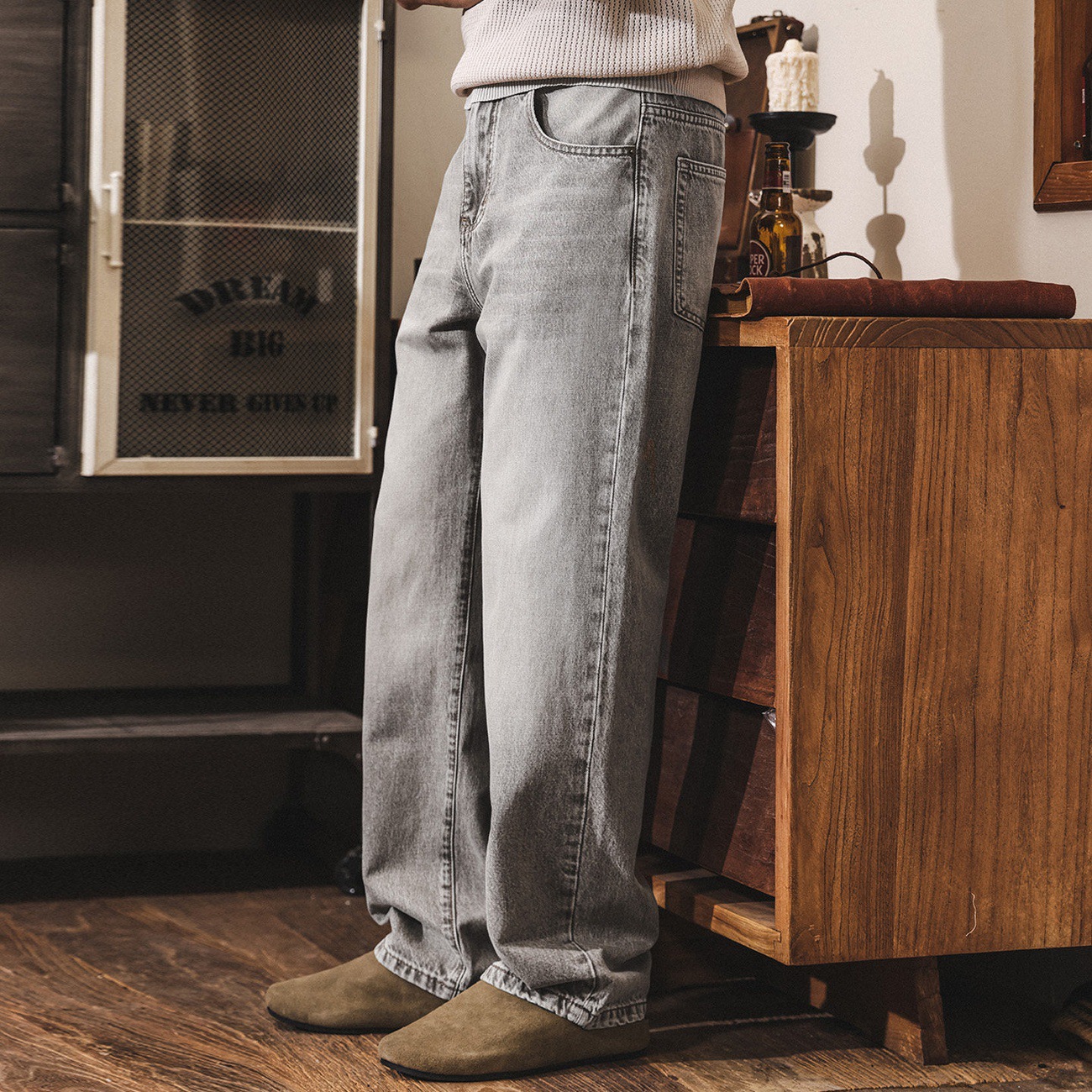 美式復古棕咖水洗牛仔褲男春季2026新款潮牌寬鬆直筒薄款休閒長褲