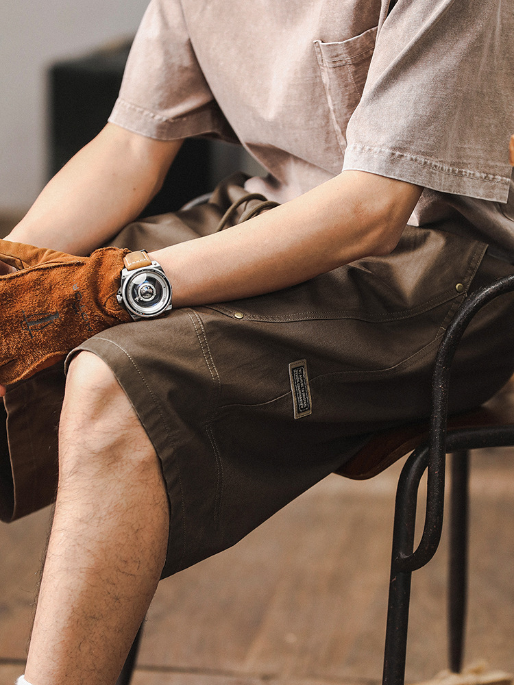 美式重磅復古工裝短褲男夏季2024新款寬鬆大碼休閒五分中褲子男潮