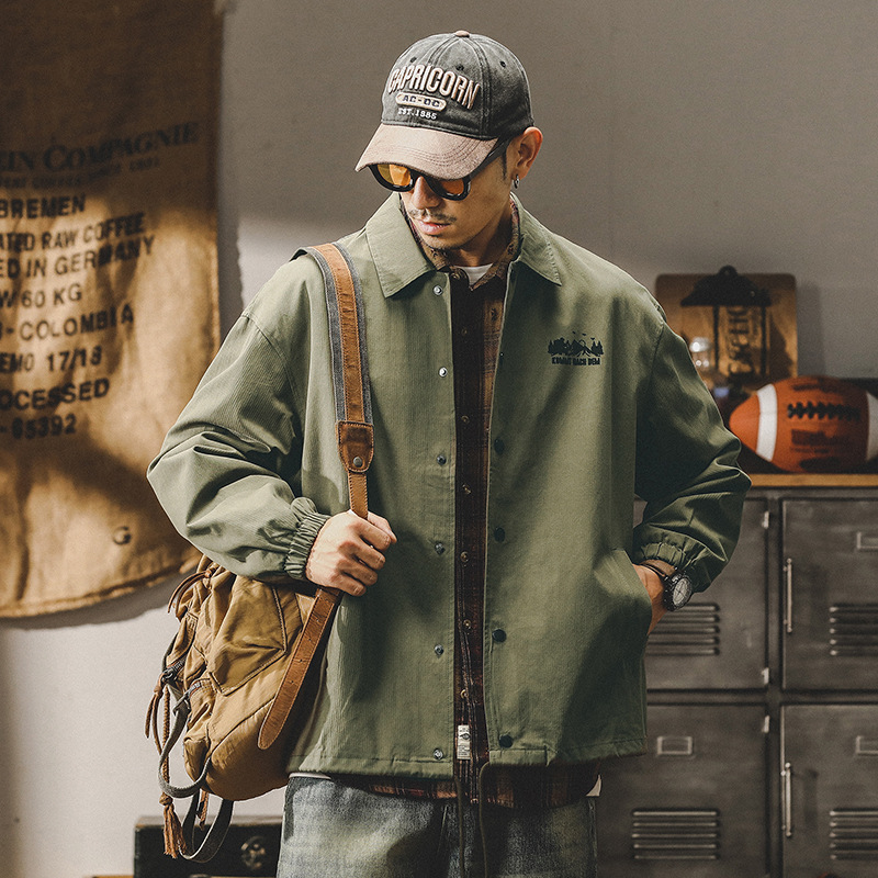 杰雷諾美式潮牌山系印花飛行員夾克男秋冬款休閒翻領教練服外套男