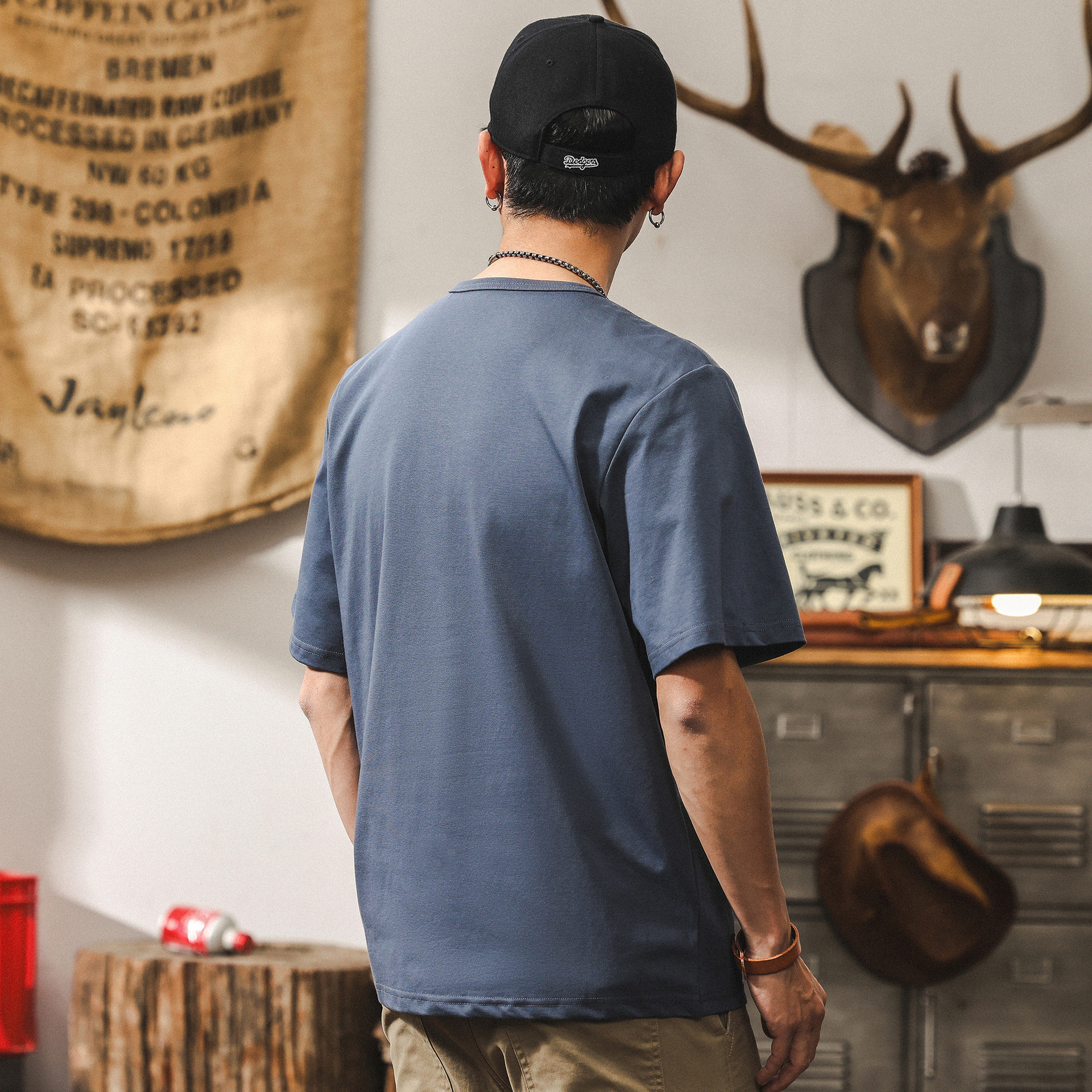 美式復古重磅T恤男夏季短袖寬鬆2025新款潮流硬漢亨利領Polo衫男