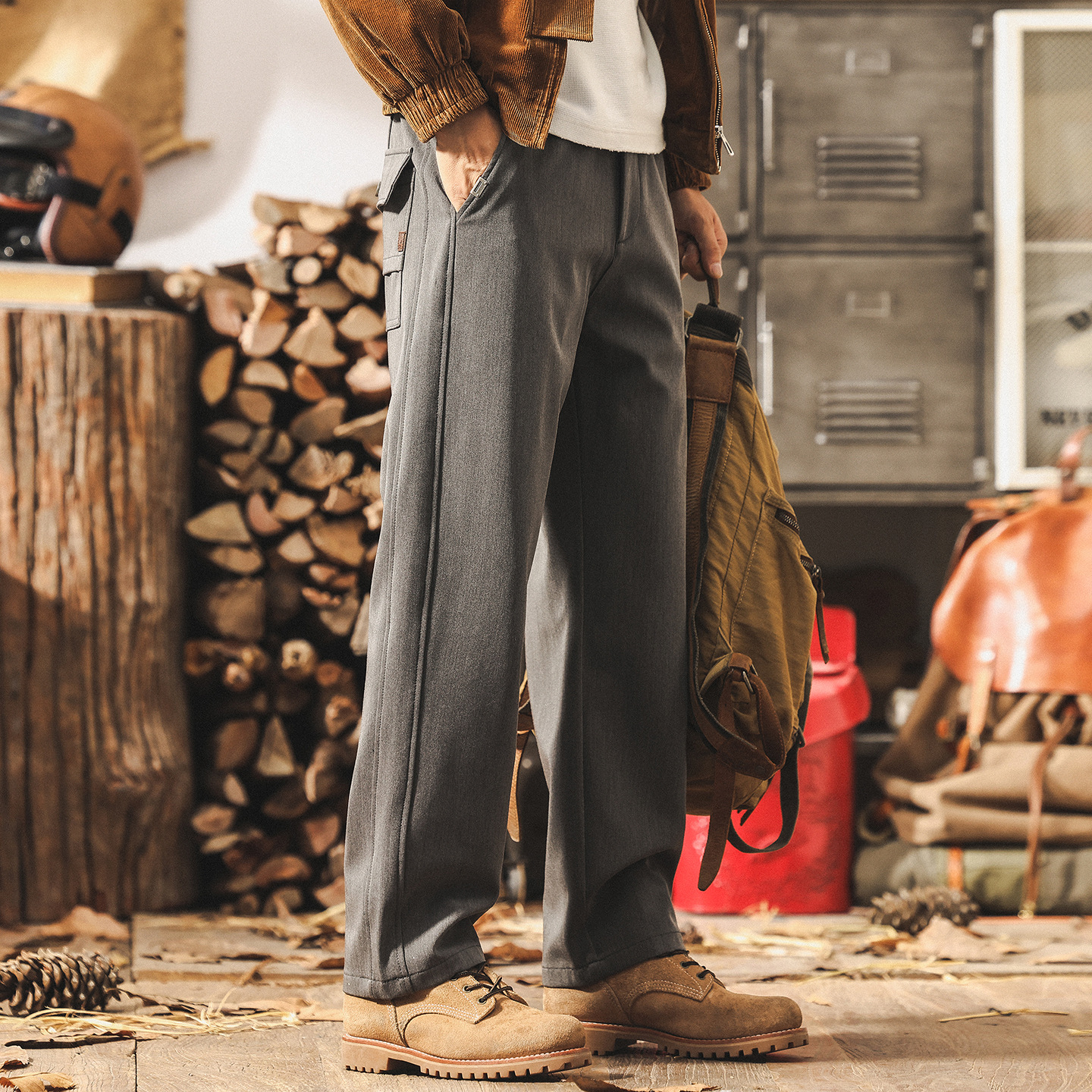 美式復古抗皺高級感休閒褲男士長褲新款寬鬆直筒秋季潮流灰色男褲