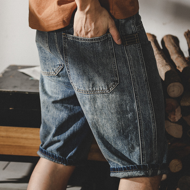美式工裝短褲男夏季2024年新款寬鬆直筒牛仔褲男潮牌做舊五分褲男