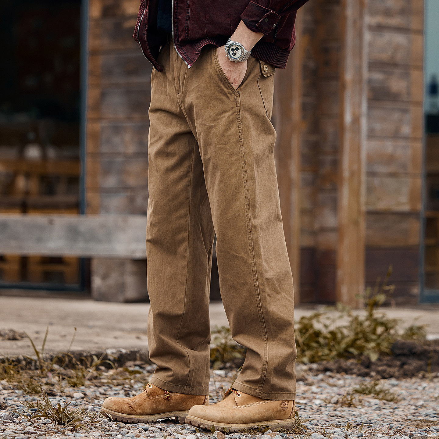 美式復古重磅加絨工裝褲子男款冬季加厚潮牌男褲寬鬆直筒休閒長褲