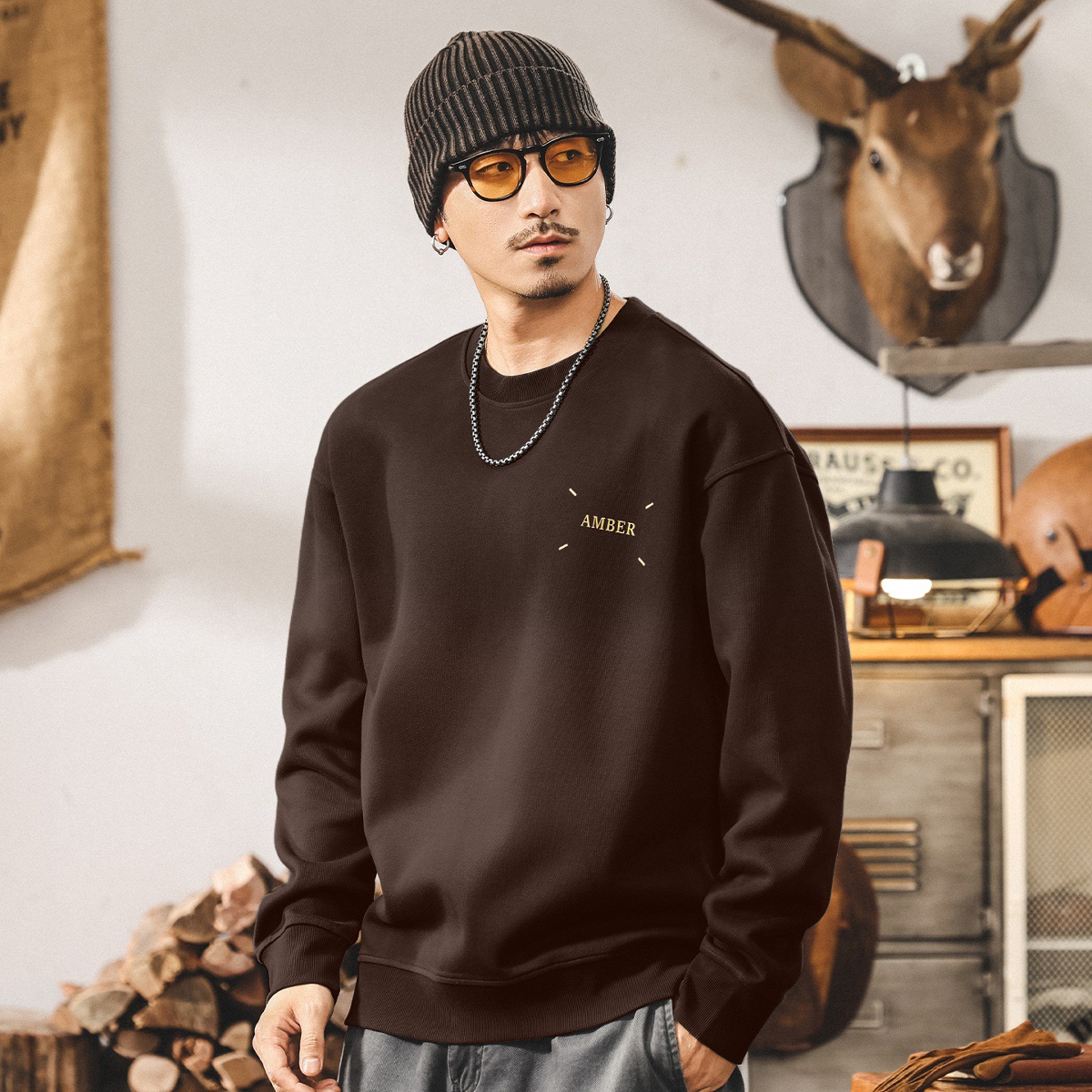 美式復古360g重磅衛衣男春秋新款潮牌漸變水洗寬鬆大碼休閒上衣男