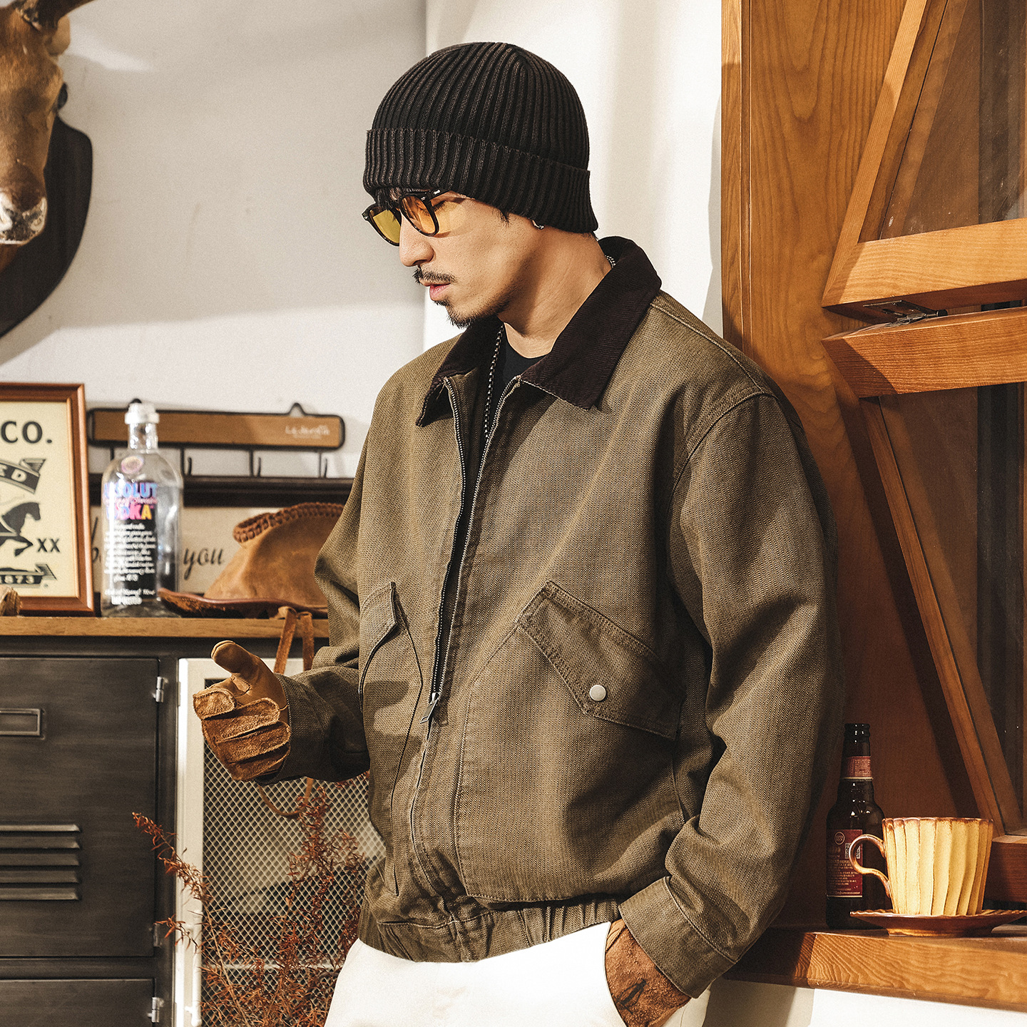 美式復古工裝夾克男春秋2025新款寬鬆潮牌美拉德咖色外套男款秋季