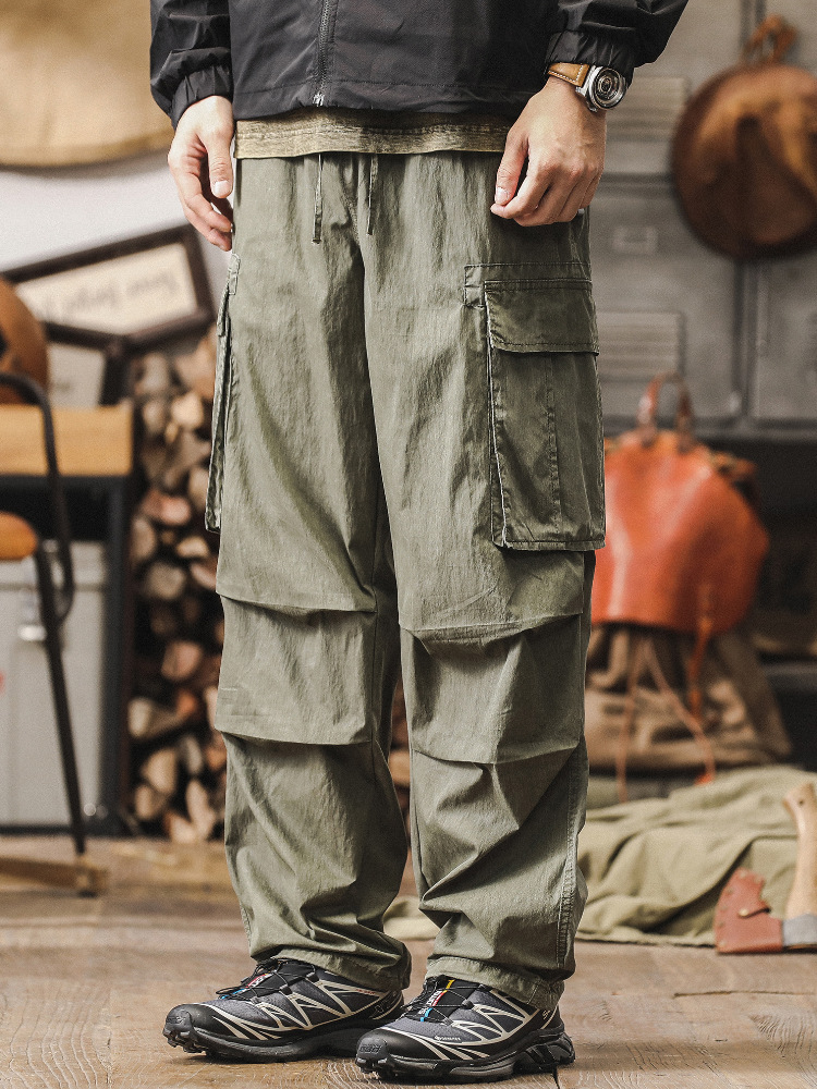 美式復古戶外工裝褲子男春秋季潮牌寬鬆大碼休閒褲男士速乾傘兵褲