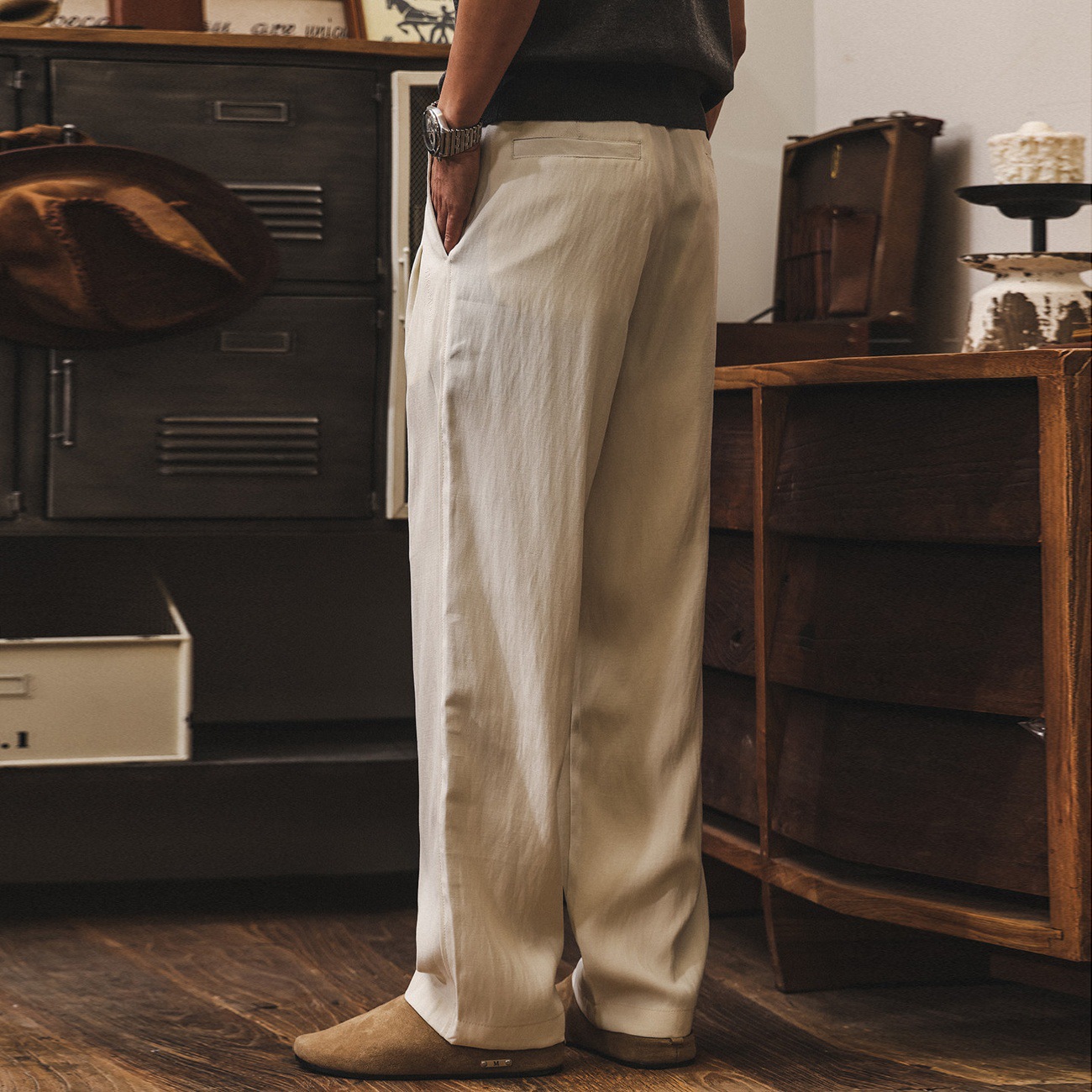 美式復古莫瑞老錢風褲子男春夏季薄款商務通勤男士西褲休閒直筒褲