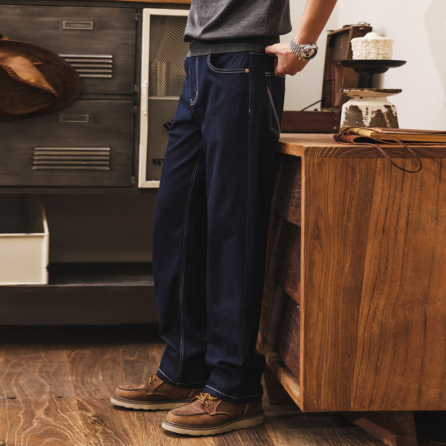 桑蠶絲牛仔褲男直筒2026新款美式復古寬鬆丹寧潮牌春季男士休閒褲