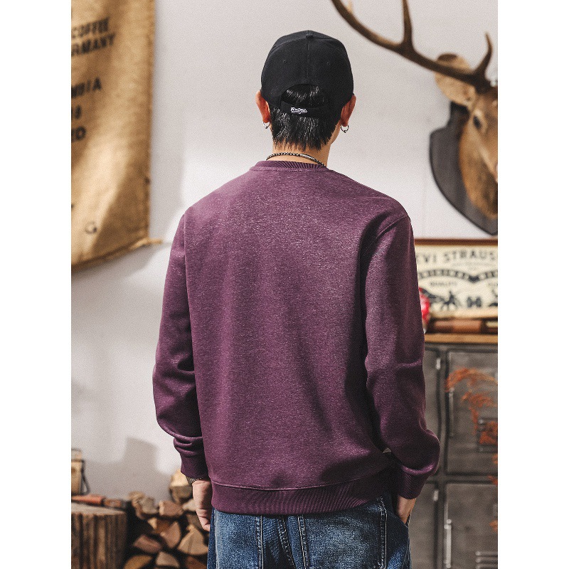 美式復古紫色衛衣男春秋2025新款拼接潮流長袖t恤男寬鬆秋季上衣