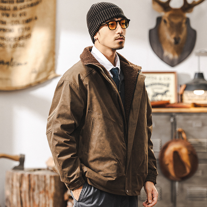 美拉德扎染復古羊羔絨外套男冬季加厚棉衣男士戶外工裝夾克棉服男