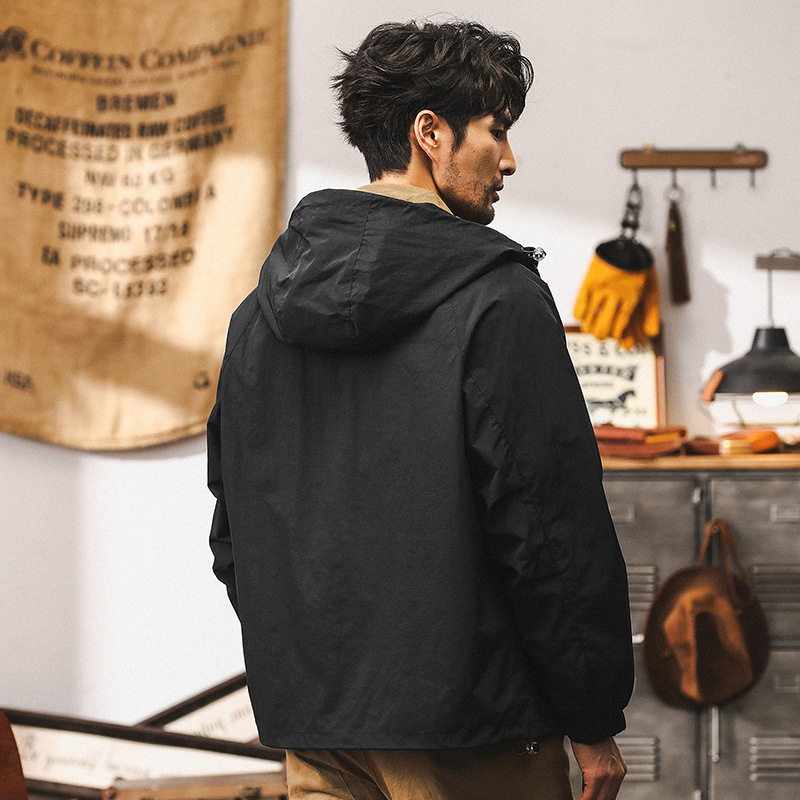 美式復古工裝外套男春秋款潮牌戶外防風衝鋒衣男機能連帽教練夾克