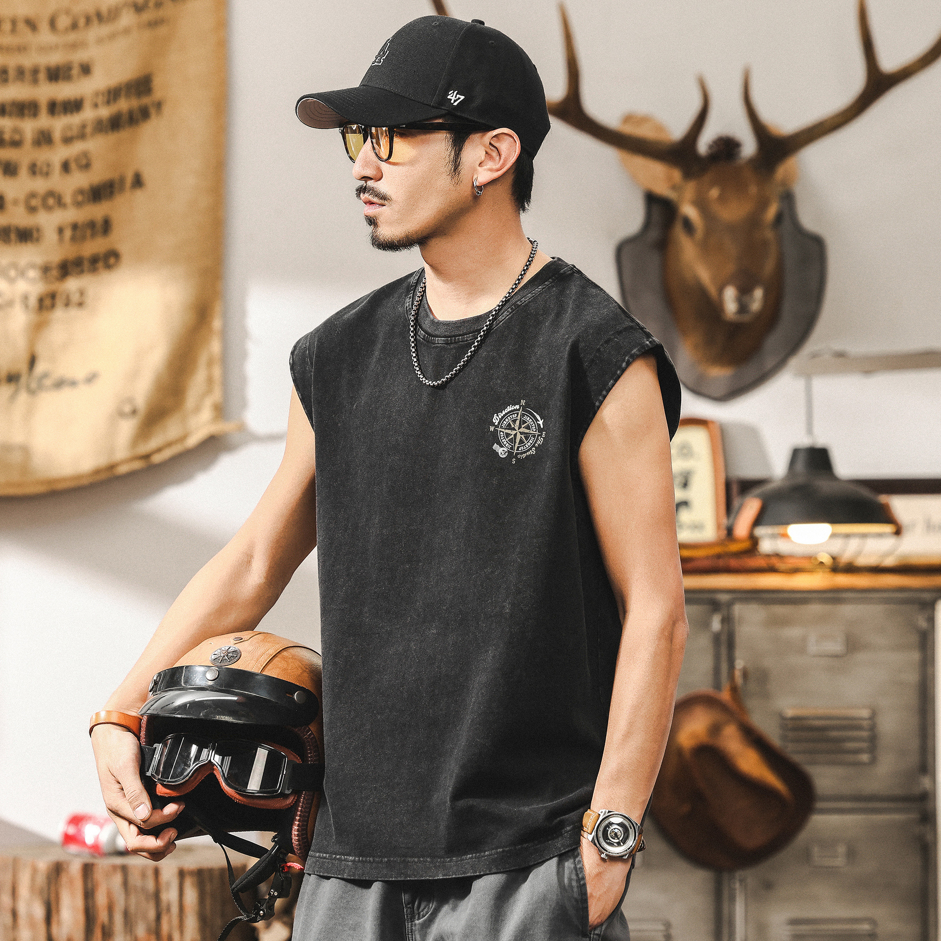 美式260g重磅運動健身背心男款潮牌夏季寬鬆上衣透氣無袖男士T恤