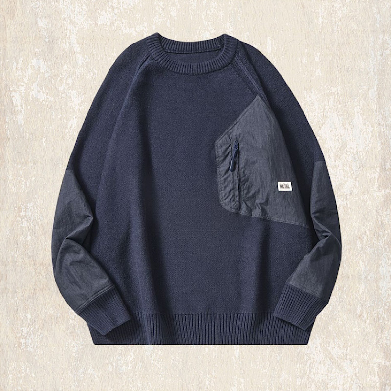 美式重磅復古毛衣男秋冬款加厚口袋設計款潮牌寬鬆大碼男士針織衫