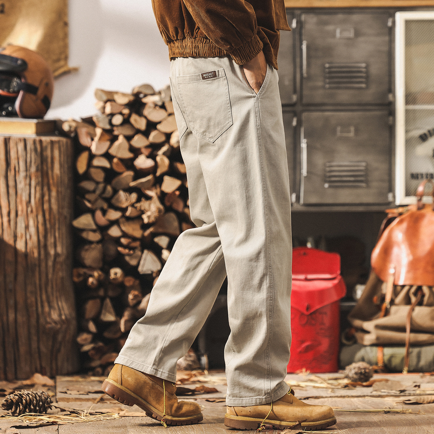 美式復古淺灰色工裝褲子男士秋季2025新款潮牌長褲寬鬆直筒休閒褲