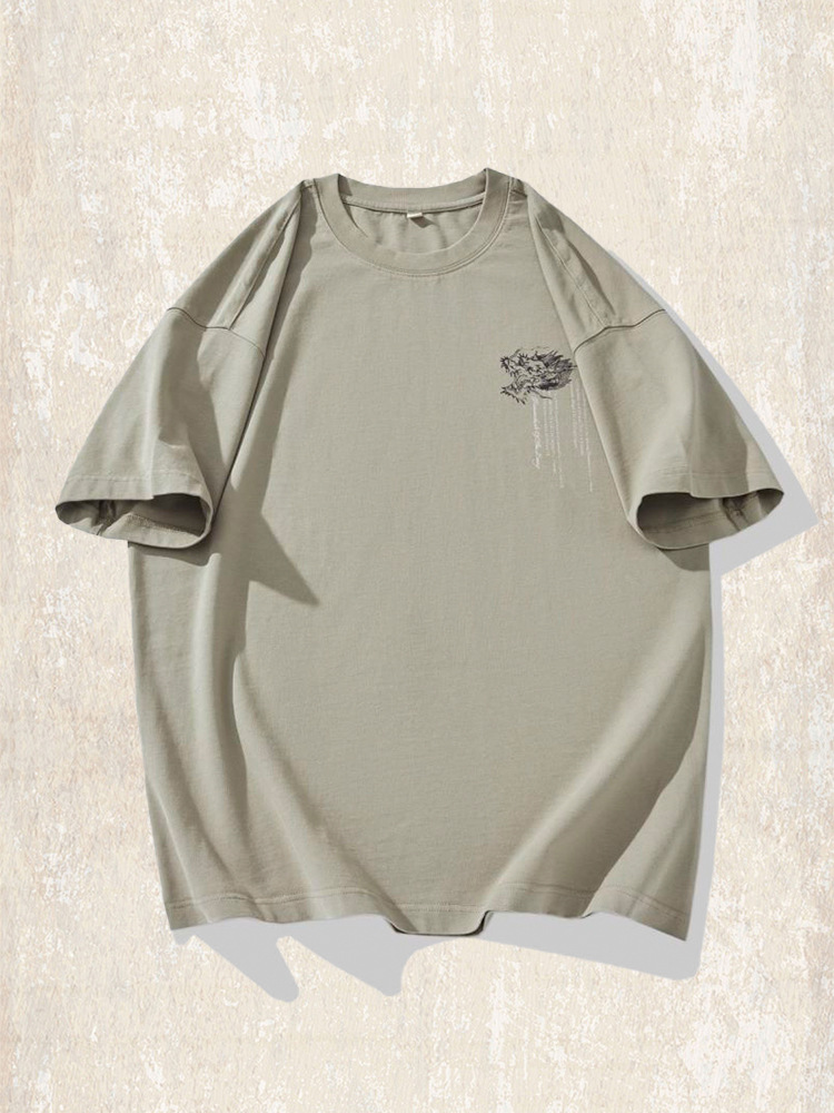 中國民族風重磅寬鬆男士T恤短袖男款夏季大碼男裝半袖體恤男