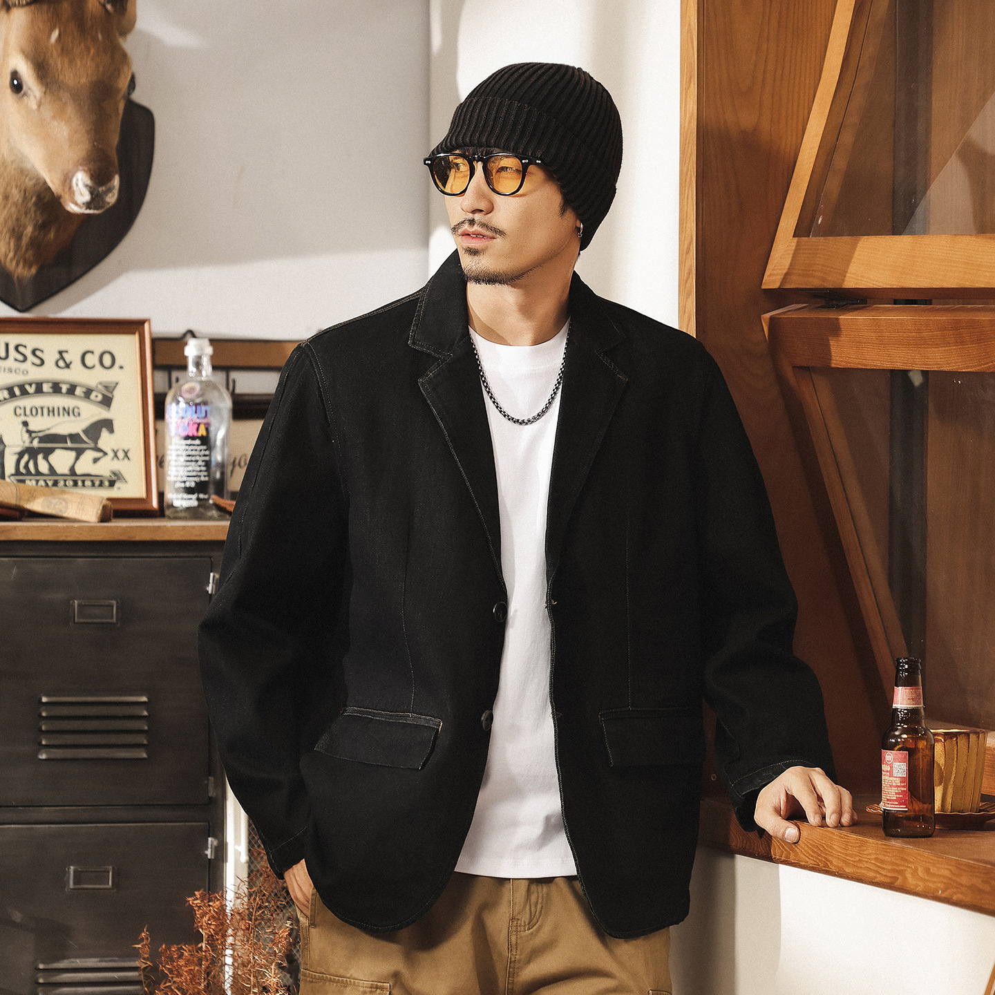 美式復古休閒牛仔外套男春秋2025新款輕熟雅痞西裝男工裝夾克西服