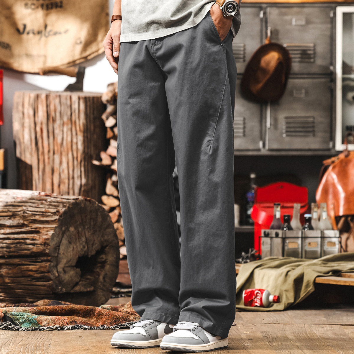 美式復古鬆弛感直筒工裝褲男夏季2025新款寬鬆水洗闊腿褲子男