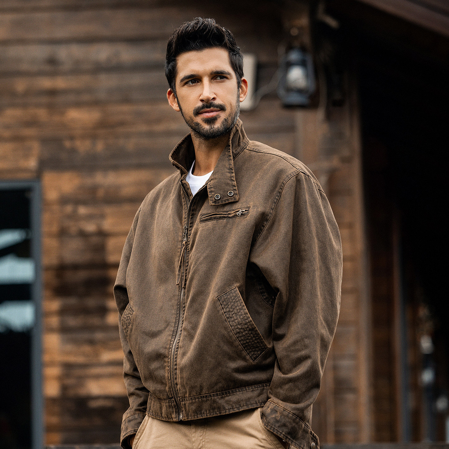 美式重磅復古油蠟皮工裝夾克男短款寬鬆潮牌硬漢獵裝春秋男士外套