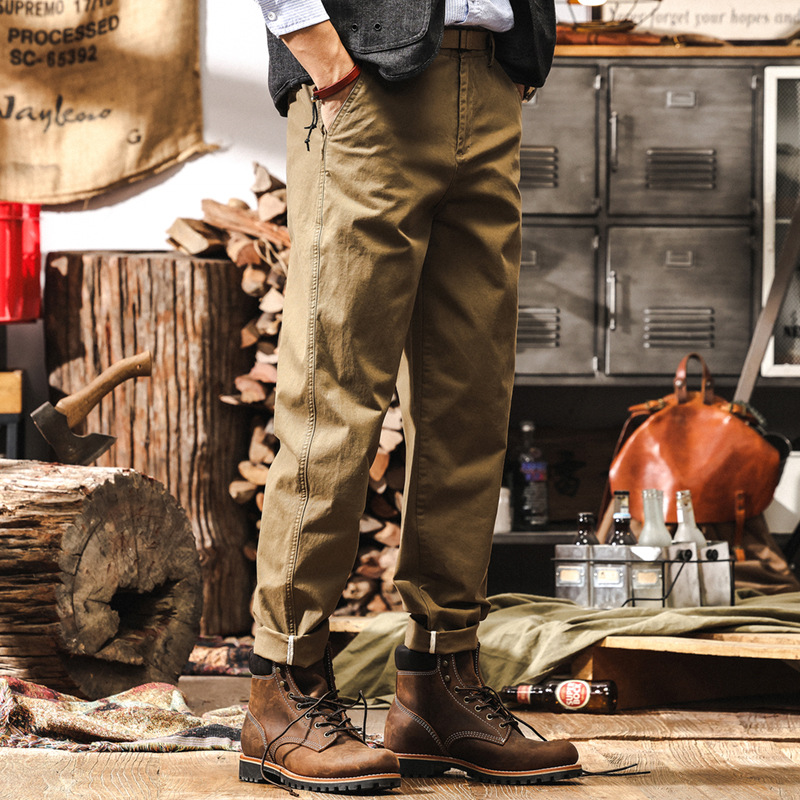 美式復古卡其色工裝褲子男秋季新款休閒褲潮牌寬鬆直筒百搭長褲