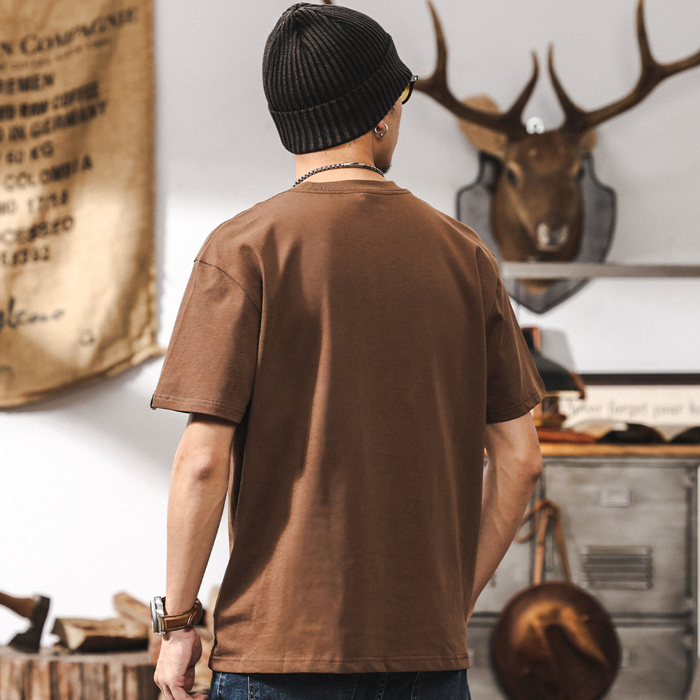 美式復古32支雙紗重磅T恤男夏季短袖潮流字母印花半袖上衣男