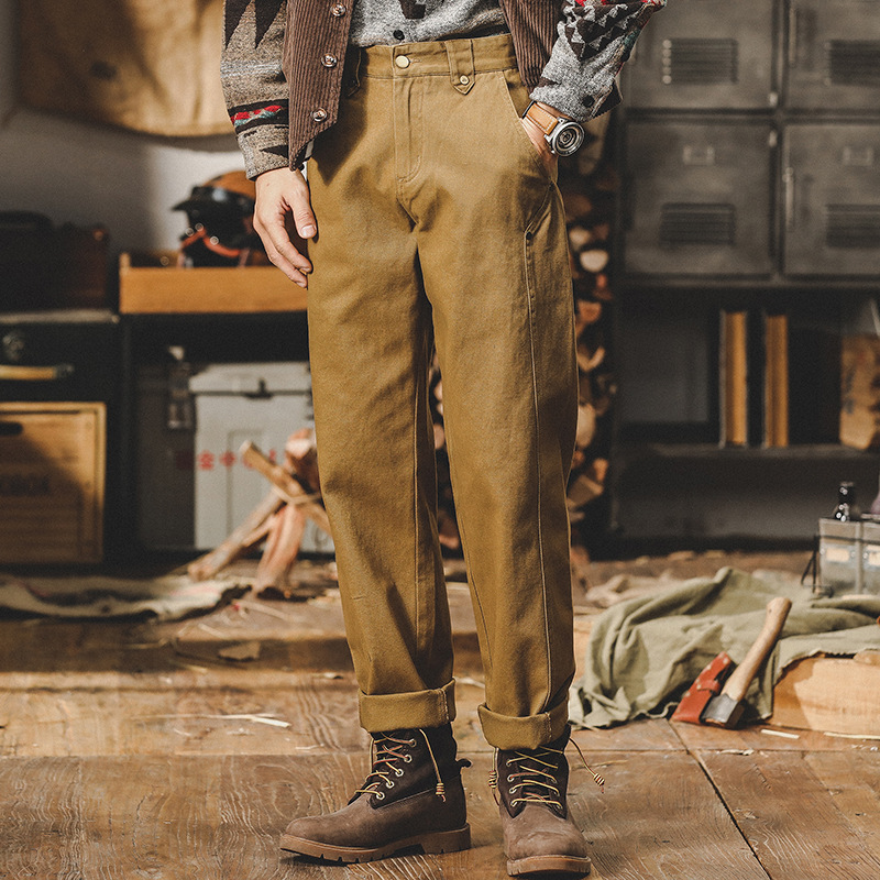 美式重磅簡約工裝褲子男春季2024年新款英倫復古男士休閒褲直筒褲