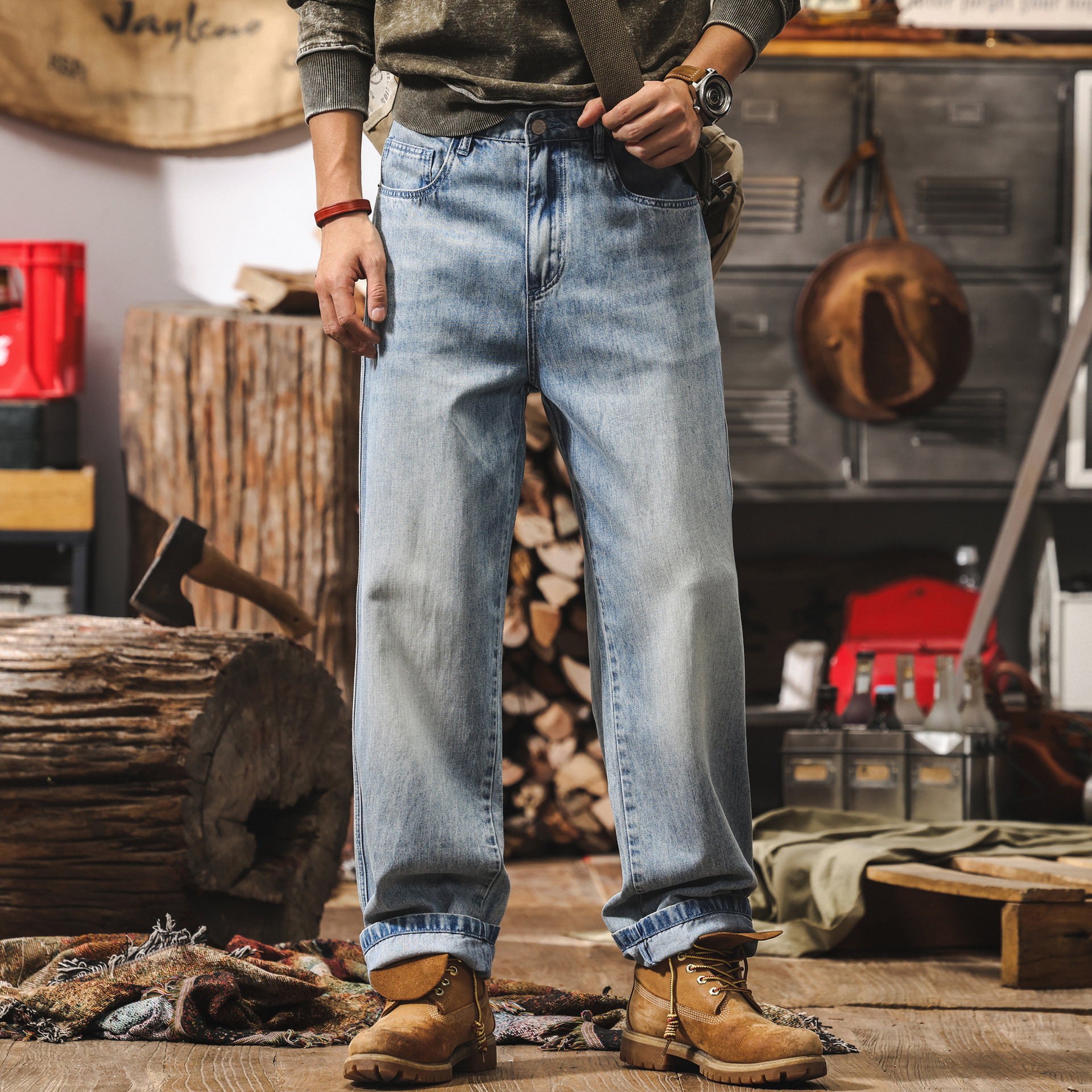 萊賽爾牛仔褲男直筒2025新款夏季薄款美式復古褲子男春季休閒長褲