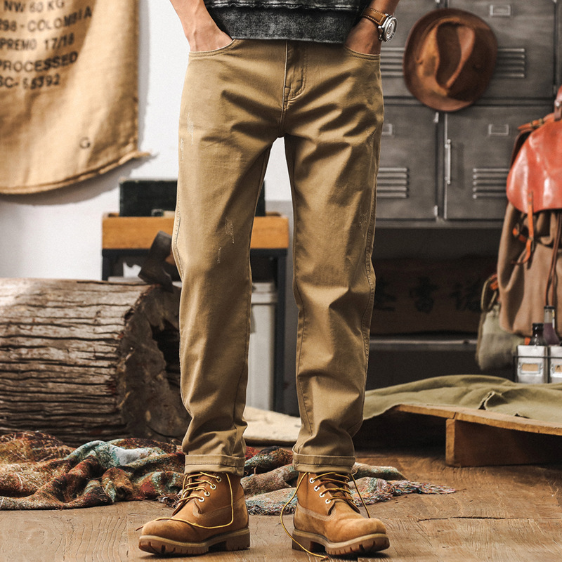 美式重磅復古工裝褲男秋季2024新款寬鬆男士休閒褲彈力直筒褲子男
