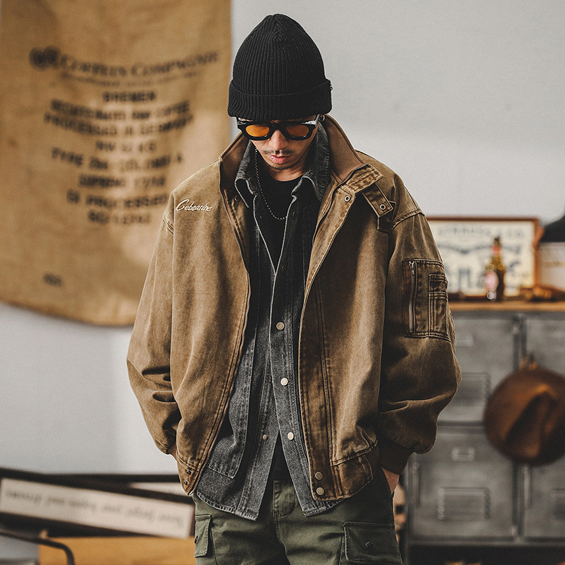 美式重磅復古夾克男春季2024新款寬鬆潮牌硬漢戶外工裝外套男春秋