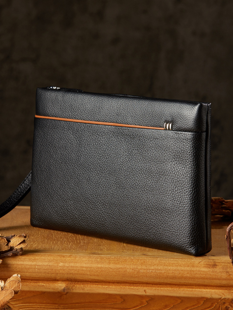 手工真皮男士手拿包商務休閒手抓包質感頭層牛皮橫款手拎包信封包