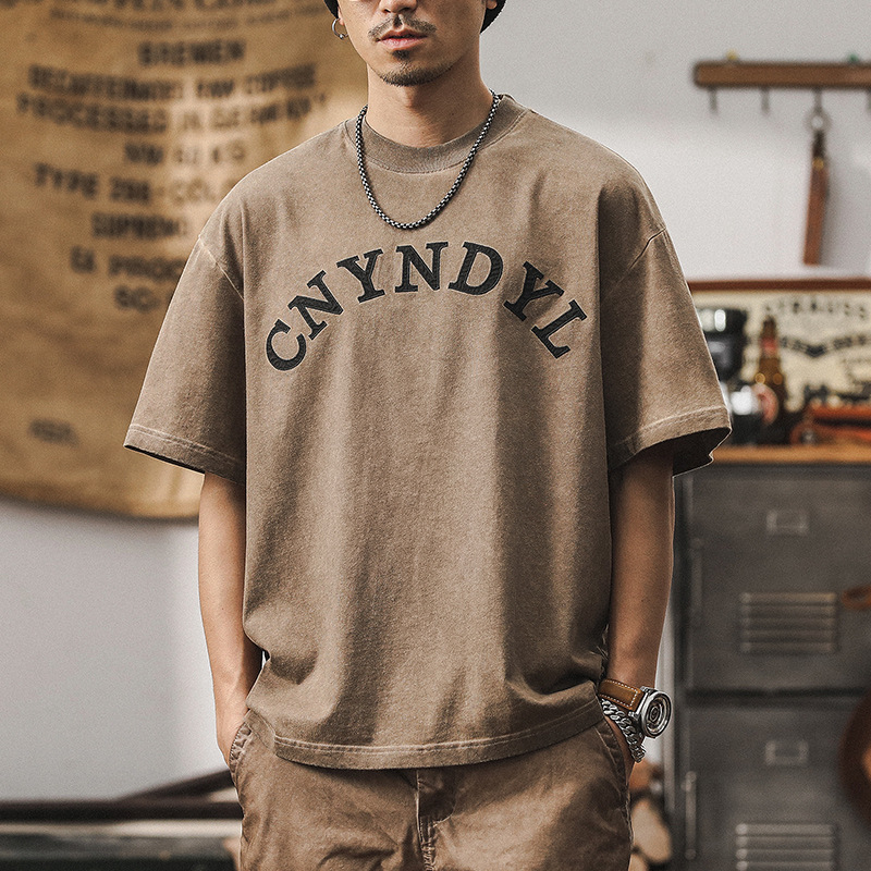 美式復古300g重磅T恤男短袖夏季古著上衣重水洗臟染寬鬆體恤