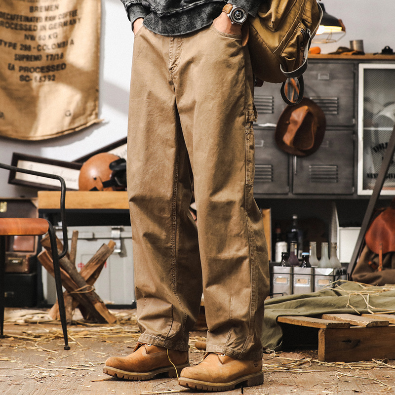美式復古工裝褲子男直筒阿美咔嘰水洗伐木褲秋季潮牌重磅休閒長褲