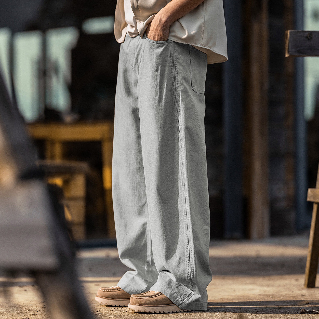 萊賽爾天絲褲子男春季2026新款潮牌男士休閒褲寬鬆薄款闊腿長褲男