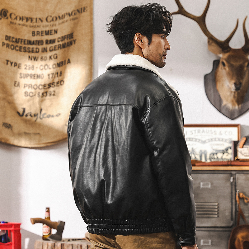 新國標90鴨絨美式復古皮衣羽絨服男冬季加厚羊羔毛領男士秋冬外套