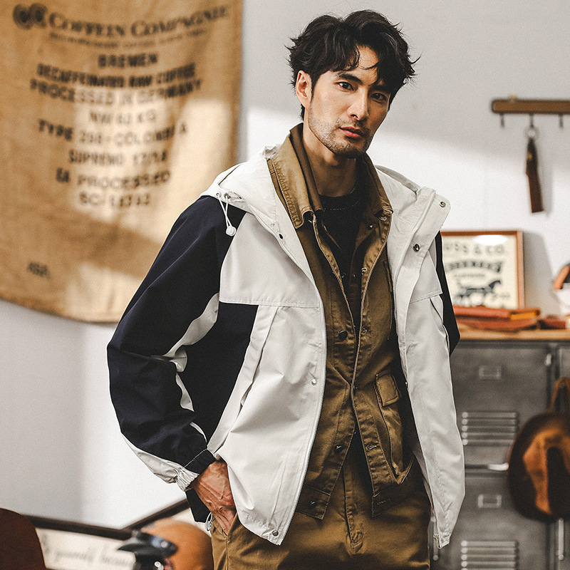 美式夾克外套男春秋款連帽寬鬆機能山系戶外徒步運動防水衝鋒衣男