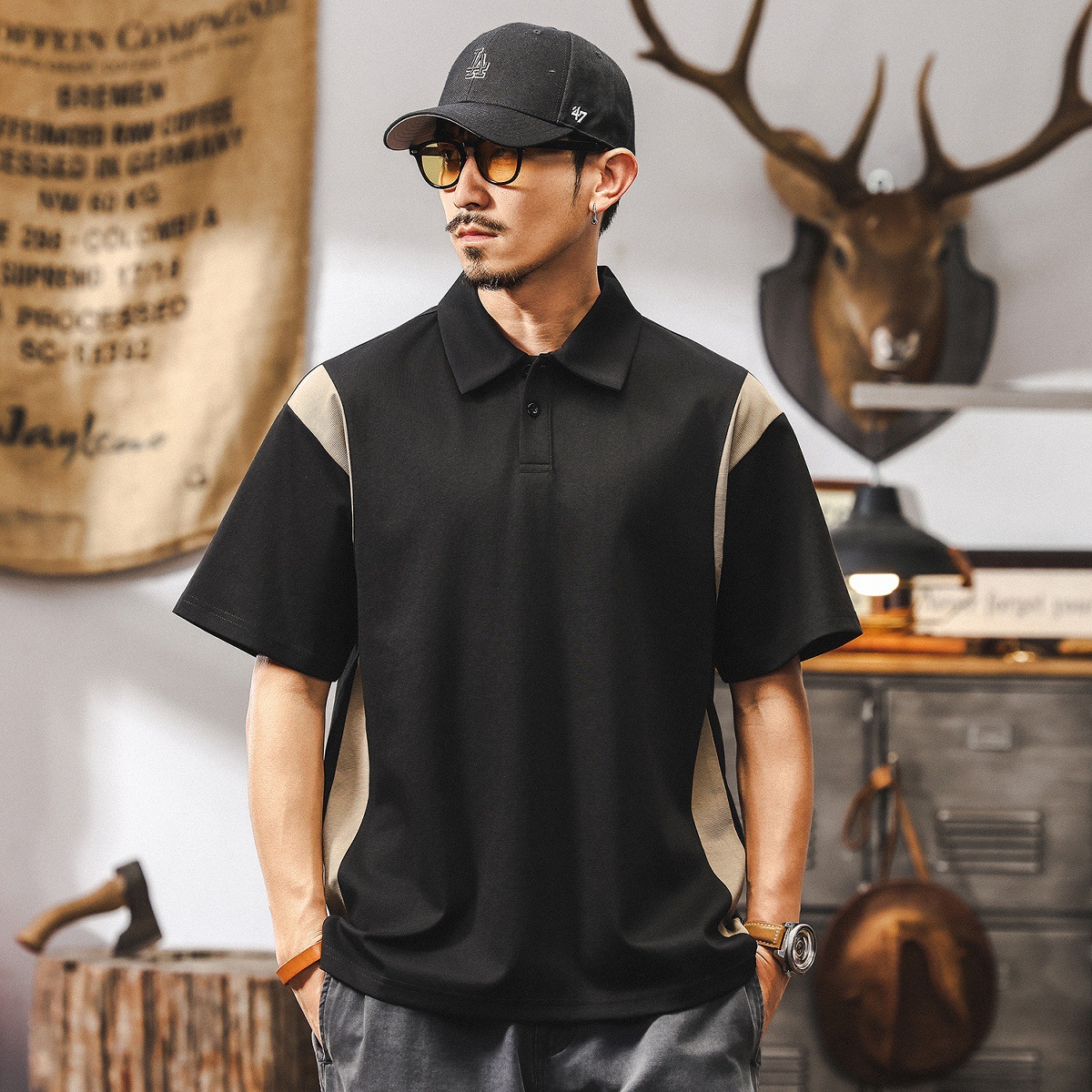 夏季Polo衫男短袖T恤男士半袖潮牌針織體恤2025新款美式復古男裝