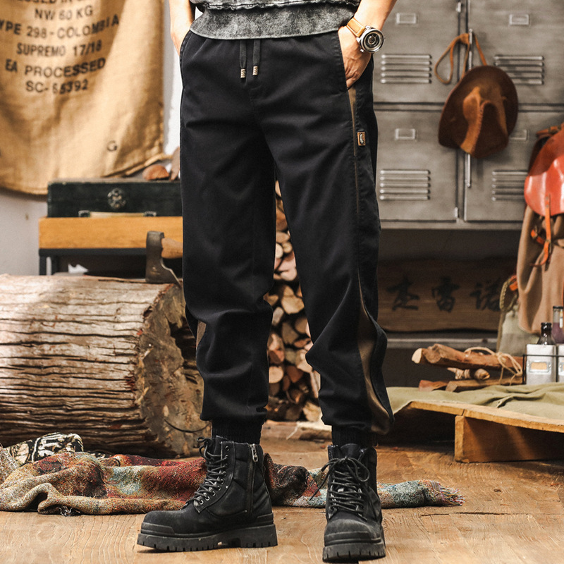 美式復古拼接工裝褲子男寬鬆直筒秋季2025新款戶外潮牌男士休閒褲