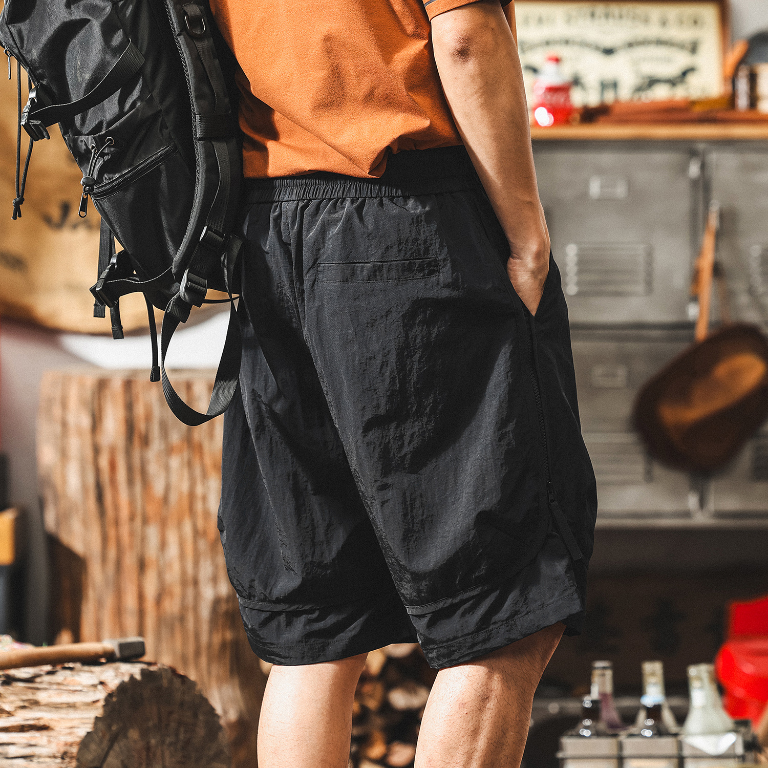 美式復古涼感工裝短褲男款夏季黑色潮牌戶外速干休閒寬鬆五分褲男