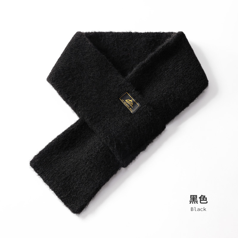 秋冬圍脖圍巾男便捷套口仿馬海毛親膚保暖純色百搭毛線針織圍巾